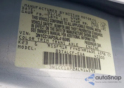 2010 Nissan Versa 1.6 z USA, uszkodzony, nr VIN 3N1CC1AP2AL416595